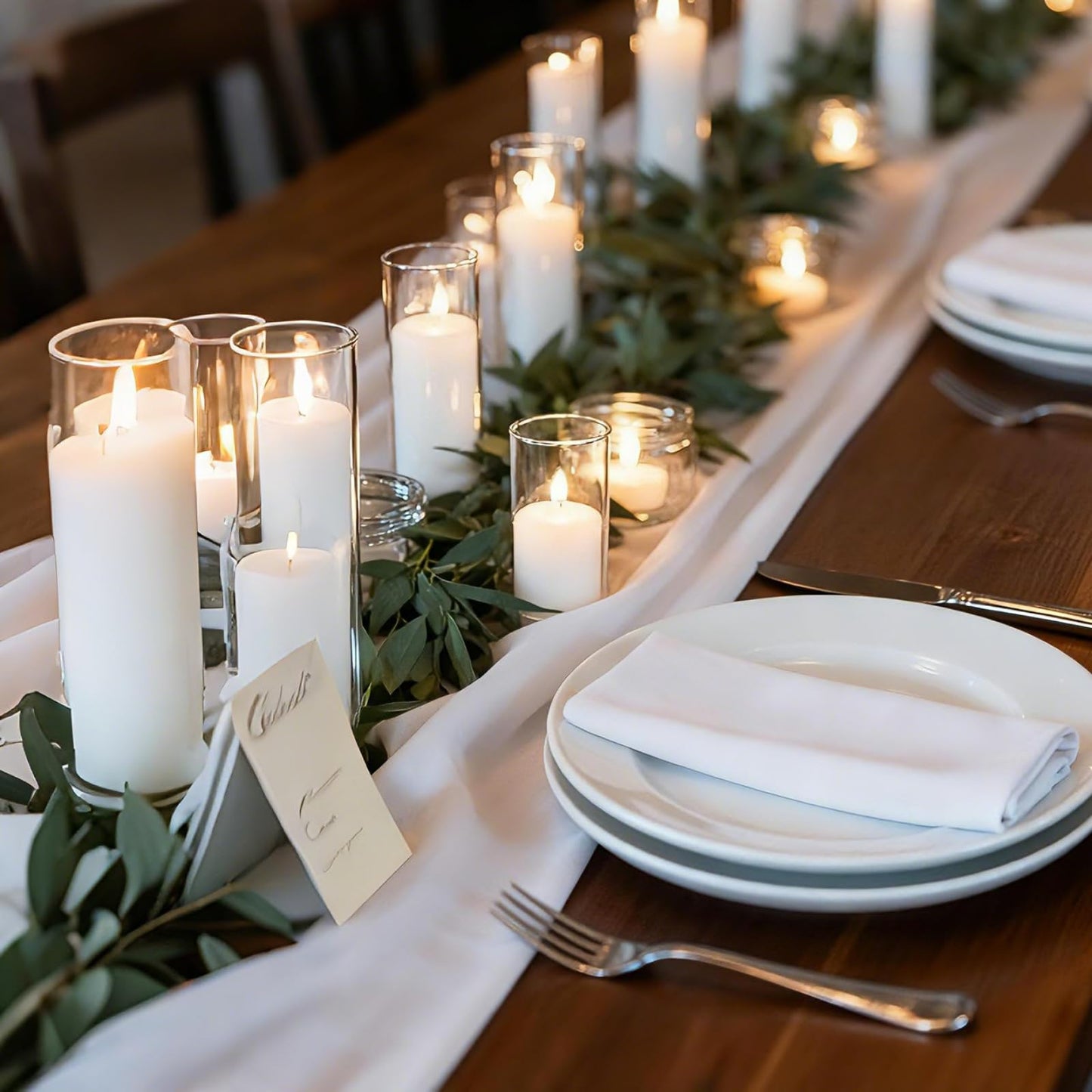 UDU 24 PCS White Pillar Candles with Glass Cylinder Vases Hurricane Glass Candle Holders for Pillar Candles Cylinder Vases for Centerpieces Wedding Table Party Home Decor