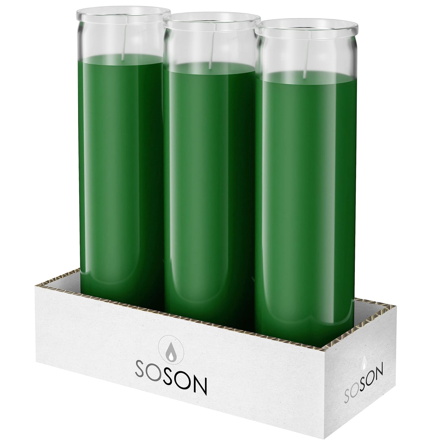 Simply Soson 2x8 inch Green Devotional Candles in Glass Jar - 3 Pack - 90 Hours – Prayer Candle - Tall Pillar Candles for Religious, Memorials, Party Decor