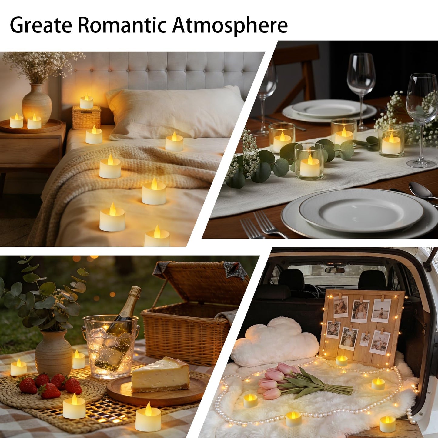Eloer Dual-Flame Flickering Flameless LED Tealight Candles, 50 Pack Battery Operated Tea Lights with Realistic Warm Yellow Glow, 200+ Hour Long-Lasting Fake Candles for Home Wedding Votive Decor