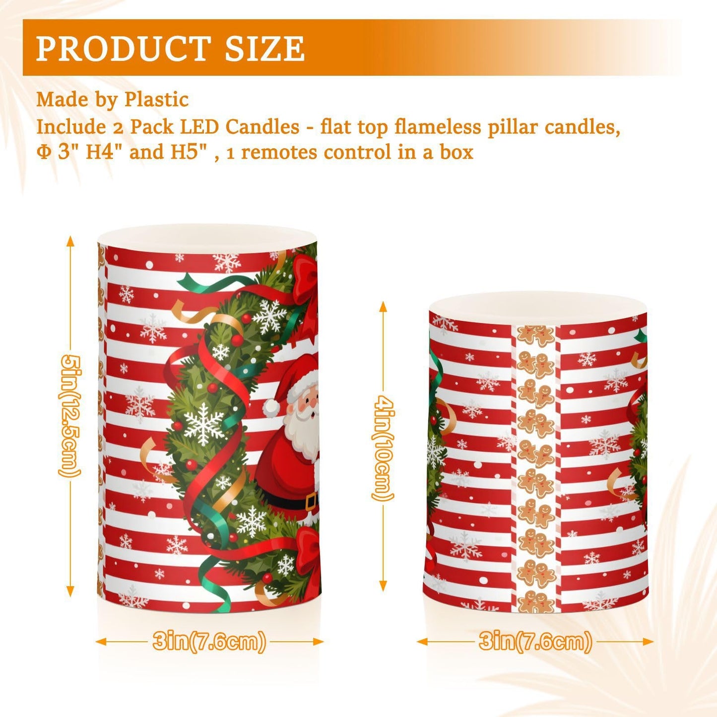 Flickering Flameless Candles, Christmas Santa Snowman Bow Wreath LED Candles with Remote Timer, Set of 2 Battery Operated Candle for Valentine Wedding Birthday