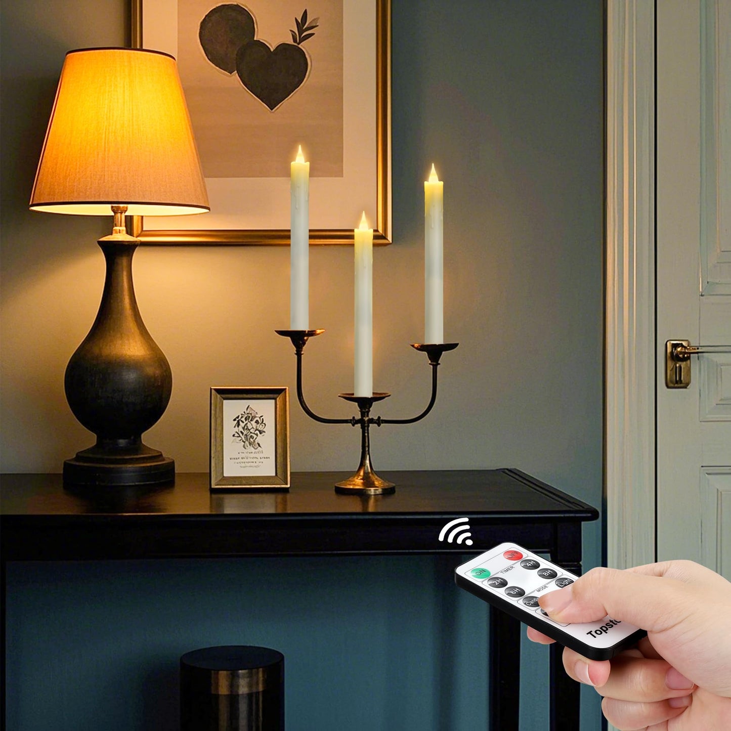Topstone LED Taper Candles with Remote Control, Flameless 9.8 Inch Battery Operated Candles, Realistic Flickering Warm White Light,Timer Function for Wedding Centerpieces, Fireplace, Home Decor,6Pcs