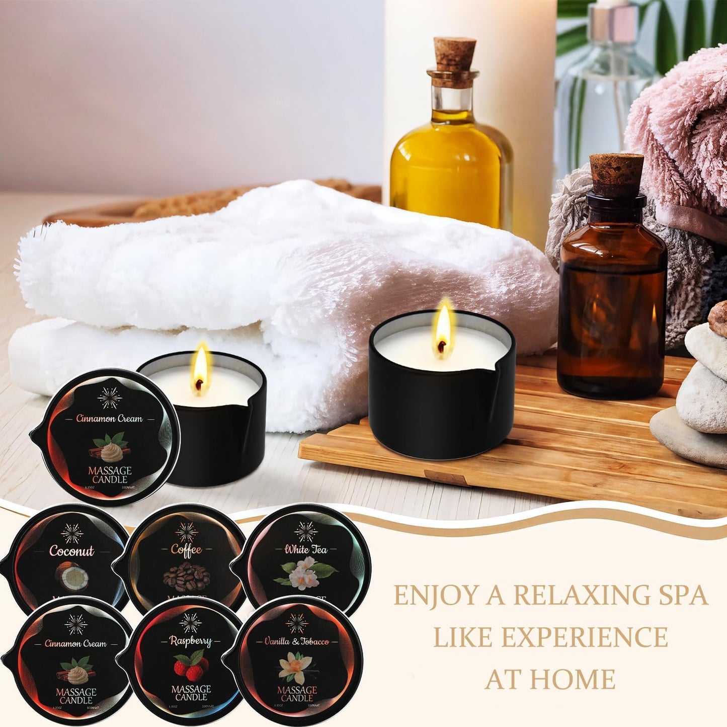 Sariiraw 6 Pack Massage Oil Candles Set, Low Temp Soy Based Massage Candles for Massage Therapy, Relaxation & Skin Moisturizing, Assorted Scents for Home Spa Self Care