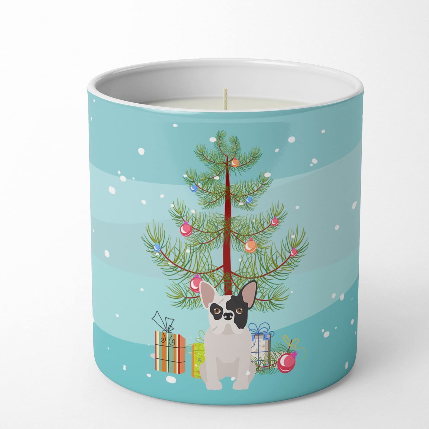 Caroline's Treasures CK3500CDL Black and White French Bulldog Christmas Tree 10 oz Decorative Soy Candle Nature Soy Wax Essential Oil Home Decor Ideal for Bedroom Kitchen Bath Office Gift, 10 oz