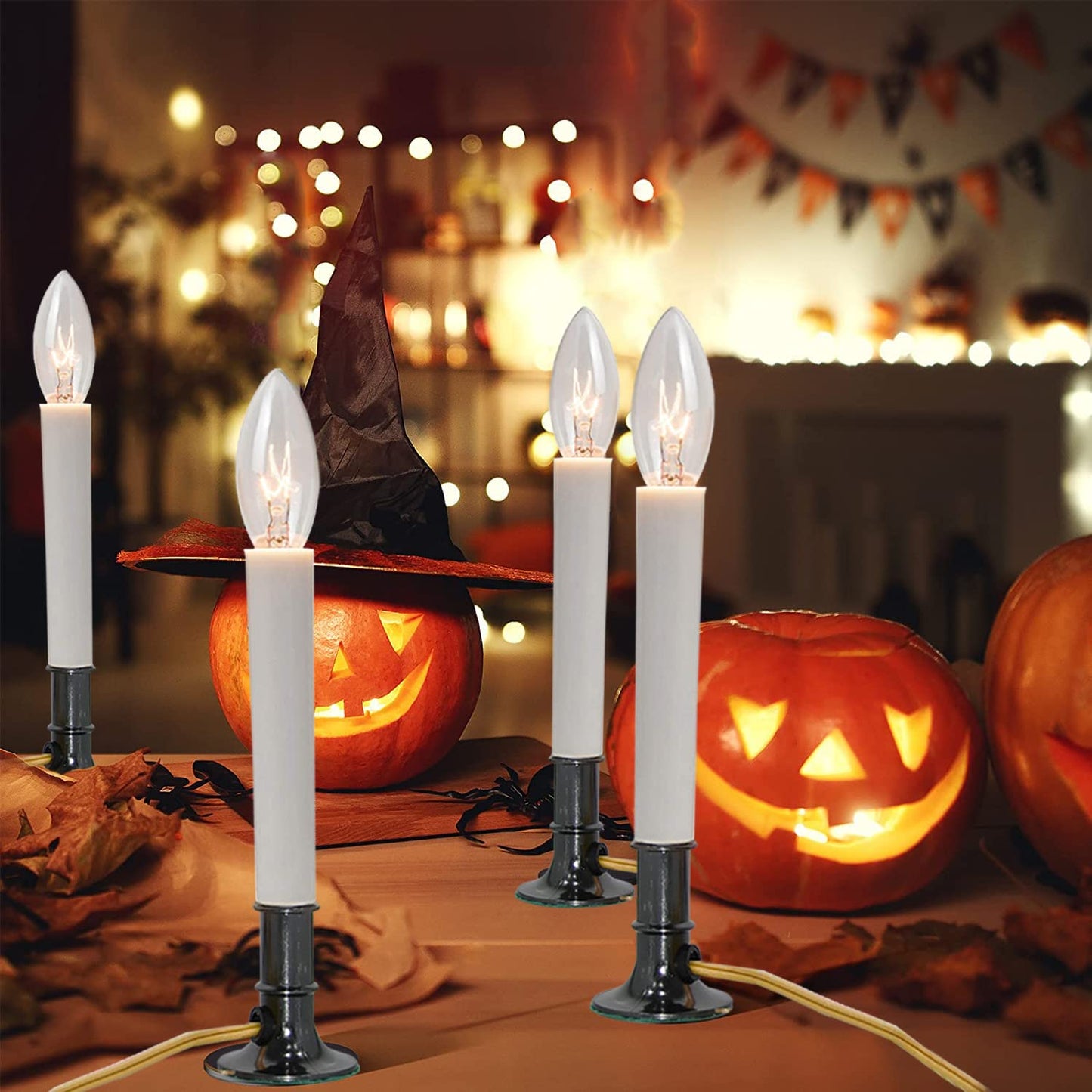 SUNSGNE Electric Christmas Window Candles with Nickel Plated Base, Electric Window Candle Lamp Lights Plug in Christmas Candle Lamp with 7 Watts C26 Light Bulbs, Turn On/Off Switch (Pack of 4)