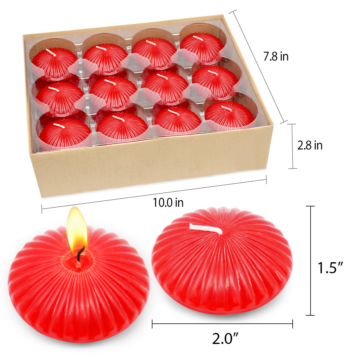 Red Floating Candles for Cylinder Vases, 24 Pack 2 Inches Water Tealight Candles for Centerpieces at Wedding Dinner Party Spa Treatments