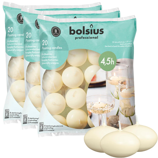 Bolsius Unscented 1.75" Floating Candles – Set of 60 Ivory Floating Candles – Cute and Elegant Burning Candles – Candles with Nice and Smooth Flame – Party Accessories