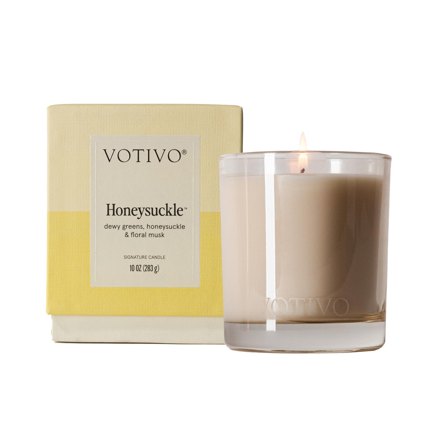 Votivo Honeysuckle 10 oz Signature Candle | Soy Wax Blend | Luxury Glass Jar & Box | Home Decor | Gifts | Highly Scented