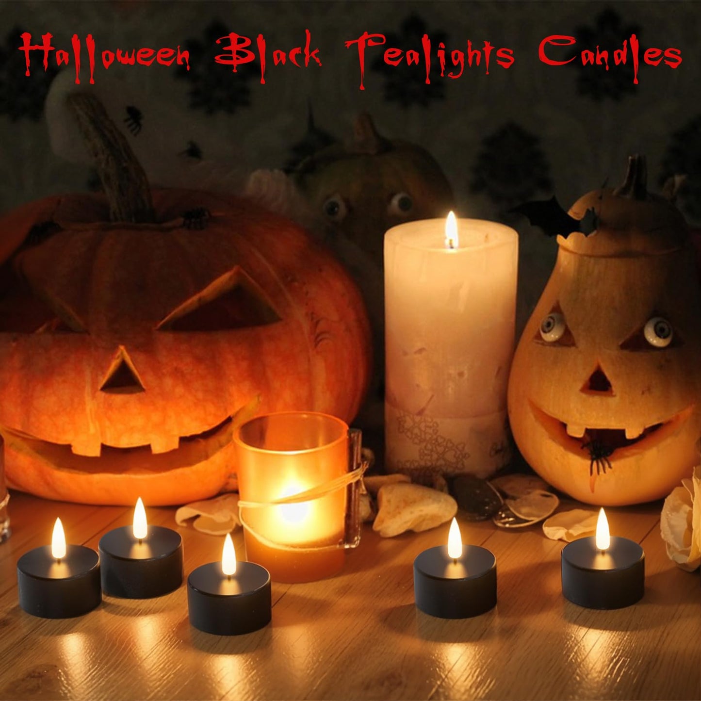 GenSwin 12 Rechargeable Tea Lights Candles with Charging Base and Remote Timer, Flameless LED Tealight Candles Battery Operated Halloween Fall Wedding Table Centerpieces (Black, 1.57” x 1.85”)