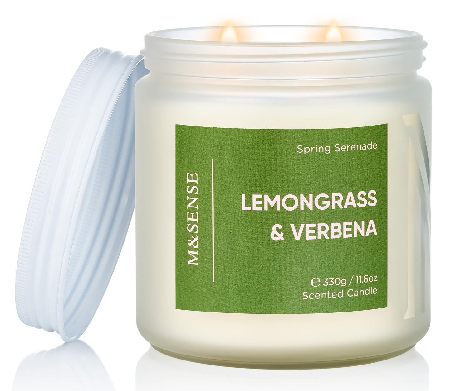 M&SENSE Lemongrass Verbena Scented Candles for Home, 11.6oz Organic Soy Wax, 70 Hours Long Lasting, Natural Non Toxic Clean Burn, 2 Wicks Herbal Smelling Aromatherapy Candle in Large Jar for Cleansing