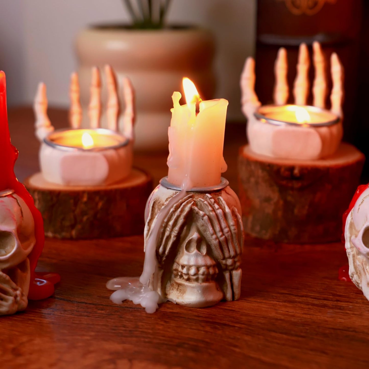 Gothic Skull Taper Candle Holders, 3pcs - See No Evil, Hear No Evil, Speak No Evil, Halloween Candle Holders, Horror-Themed Spooky Home & Halloween Decorations