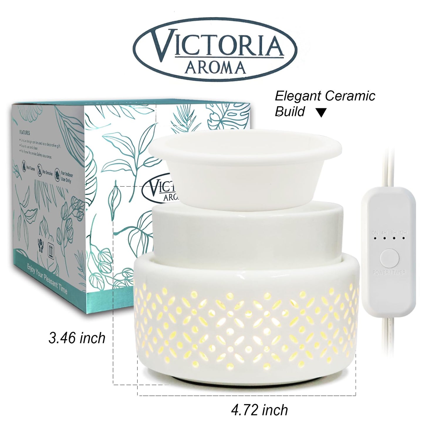 VICTORIA AROMA Cearmic Wax Melt Warmer with Timer - Candle Melter with Silicone Liner Electric Wax Warmer for Scented Wax, Fragrance Oil Burner for Home, Office, Bedroom Decor, and Gifts