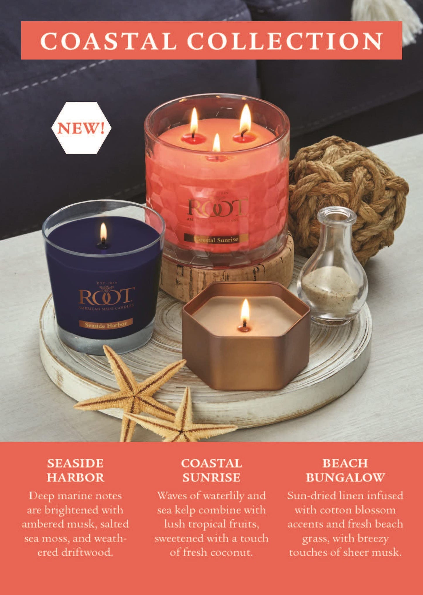 Root Candles Scented Candles Honeycomb Beeswax Blend Premium Handcrafted Candle, Large Veriglass, Coastal Sunrise