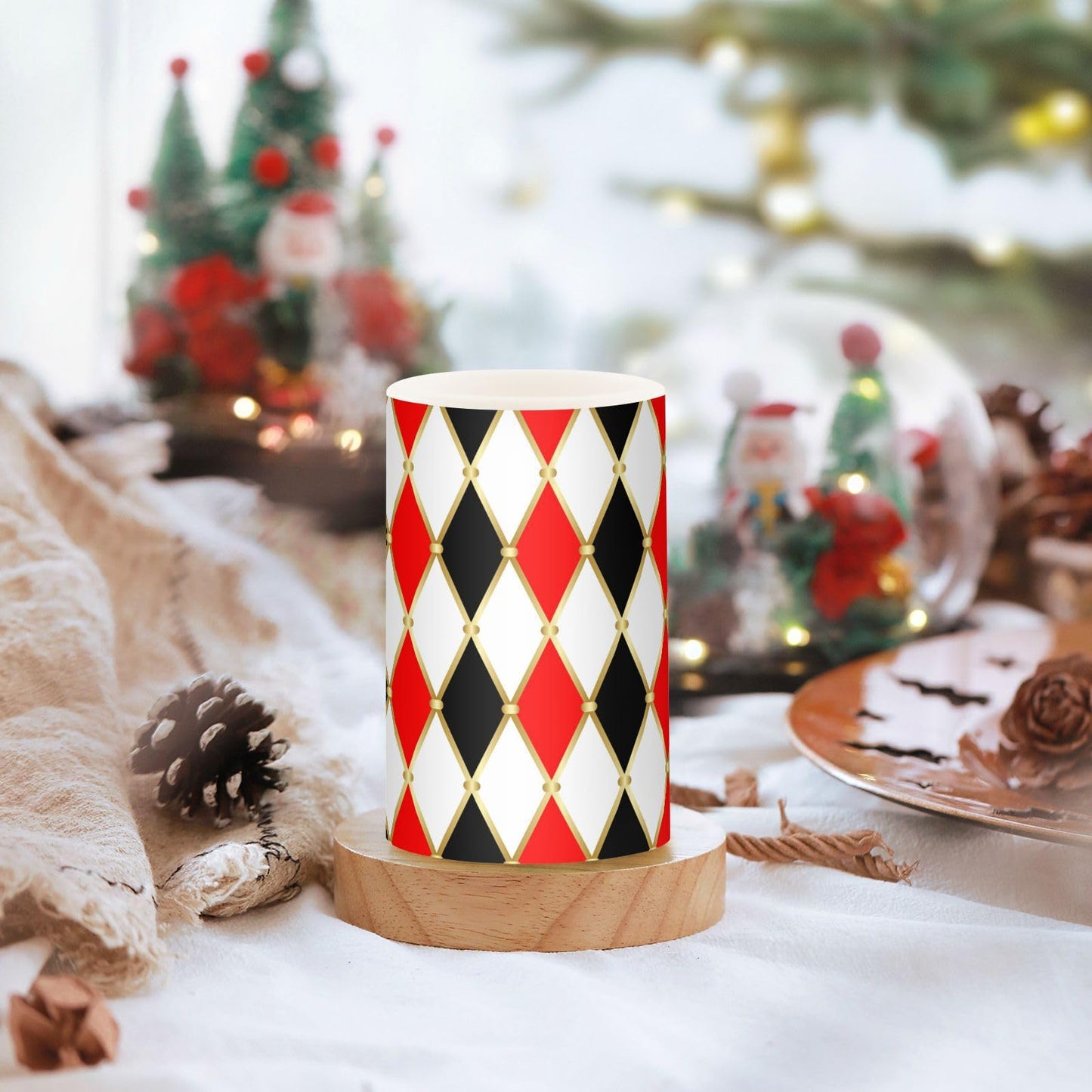 Flameless Candles Battery Operated Red Gold White Harlequin Flickering Led Pillar Candles With Remote Control Vintage Buffalo Check Plaid Colour Changing Warm Light Candles For Wedding Halloween Chri