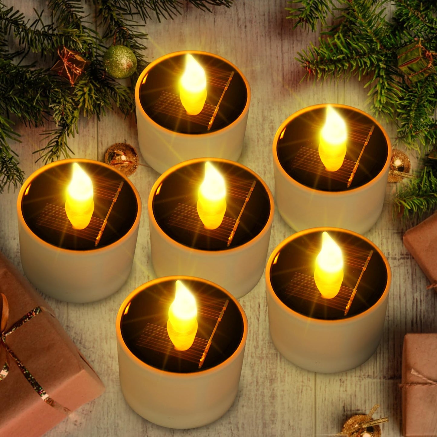 Solar Tea Lights Outdoor Waterproof - 6 Pack Flameless Flickering Solar Candles Reusable LED Tea Light Candles Rechargeable Dusk to Dawn Lighting for Lanterns Garden Camping Home Decor, 2.3''x2.1''