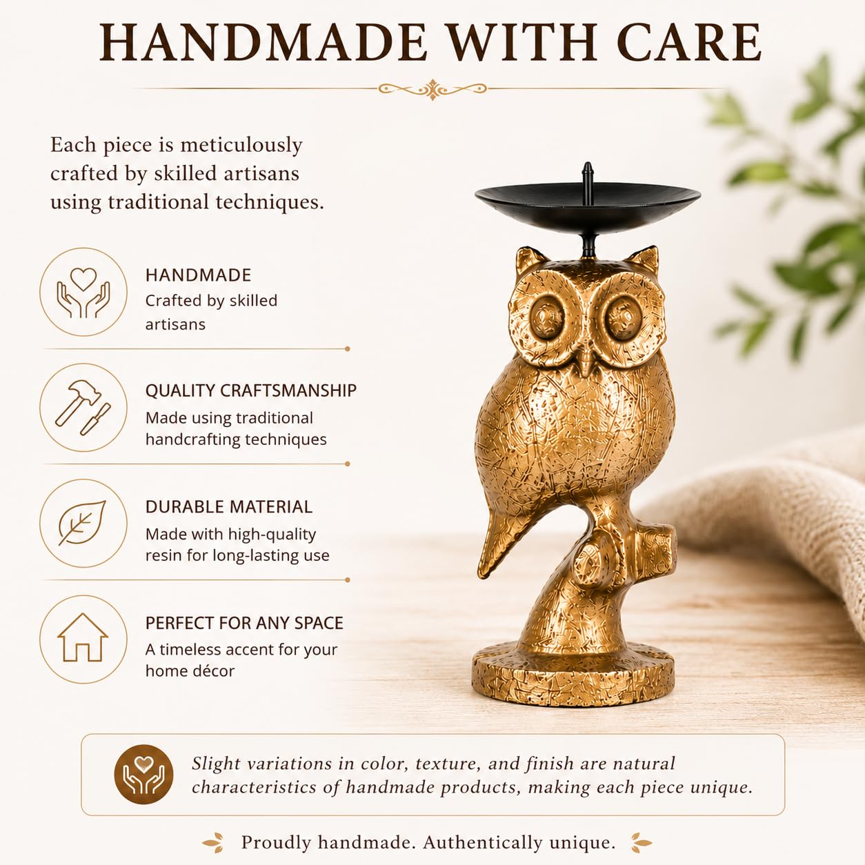 Gold Owl Candle Holder Set of 2 – Decorative Taper & Small Pillar Candlestick Holders for Dining Table, Living Room & Home Décor