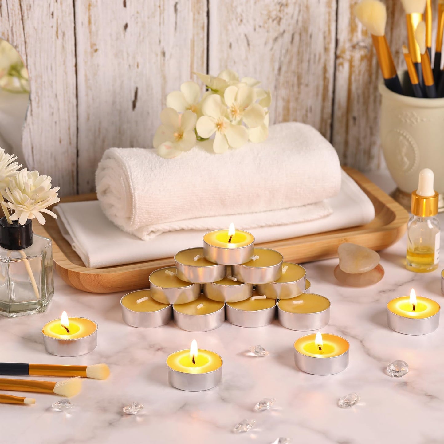 50 Packs Beeswax Tealight Candles, Pure Beeswax Candles Tea Lights Candle, Natural Organic Tealights Unscented Smokeless Clean Burning with 4 Hour Burn Time