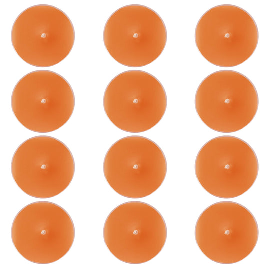 Orange Scented Tea Lights - Handmade Small Round Candles in Transparent Cups, Clean Burning Smokeless 4-Hour Burn, Perfect for Fall Decor, Thanksgiving & Cozy Evenings