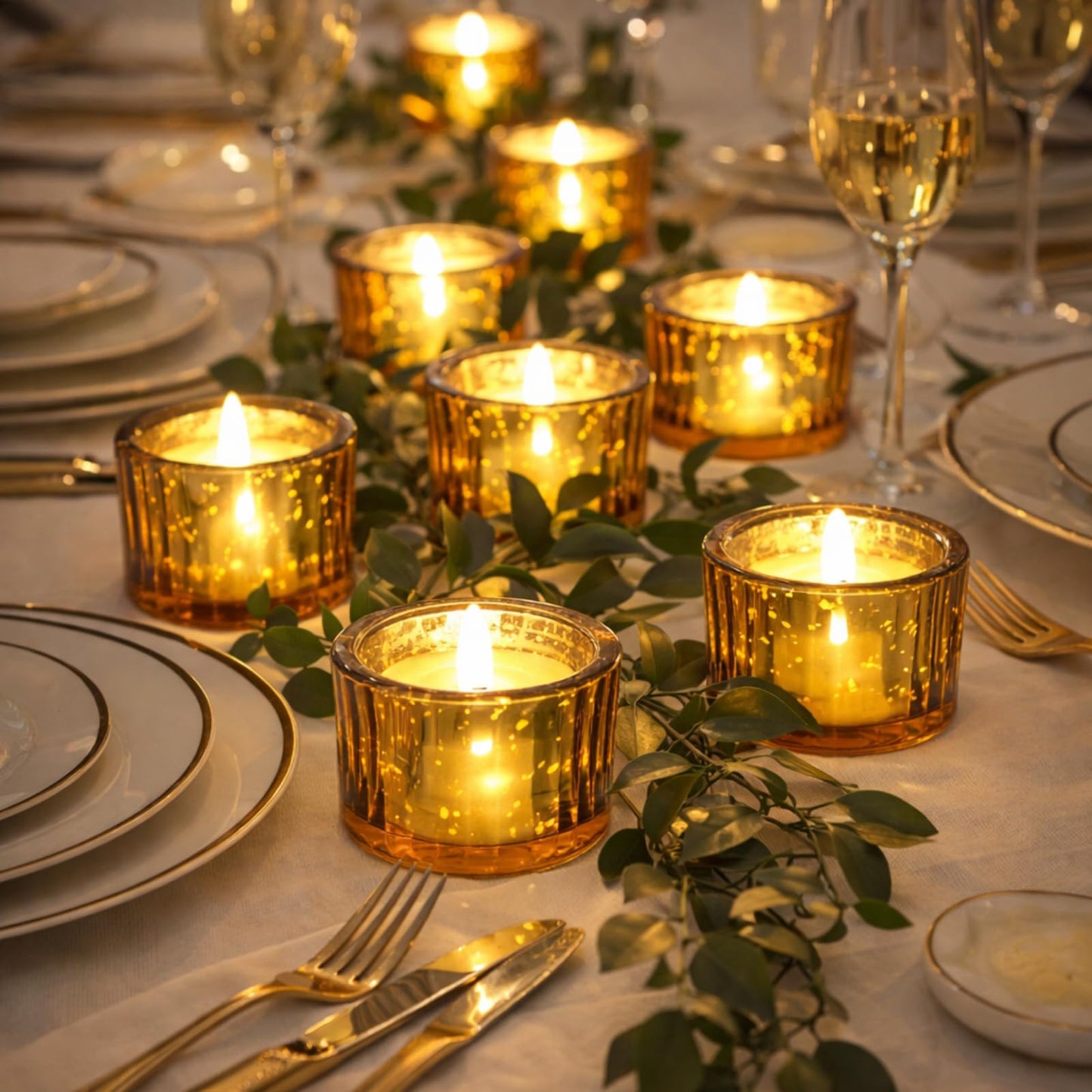 Mumufy 100 Pcs Glass Tealight Candle Holder Ribbed Votive Candle Holder for Centerpiece Wedding Proposal Spa Aromatherapy Meditation Home Decor (Gold)