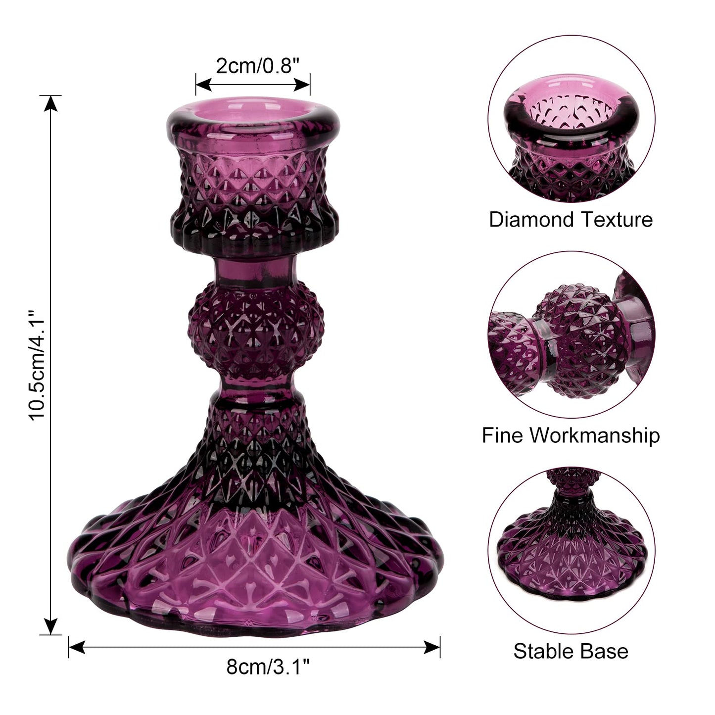 Glass Candle Holder, 2PCS Decorative Candle Sticks Pillar Candle Stand for Formal Events Wedding Party Table Centerpieces Home Decoration, Dark Purple