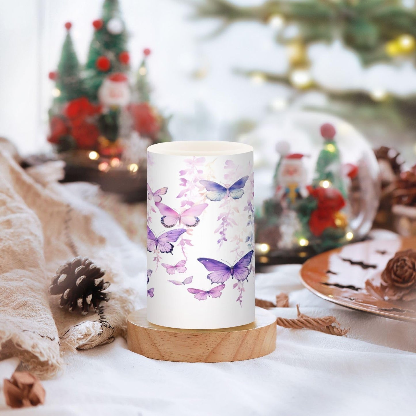 BOENLE Flickering Flameless Candles, Butterflies Purple LED Candles with Remote Timer, Set of 2 Battery Operated Candle for Valentine Wedding Birthday