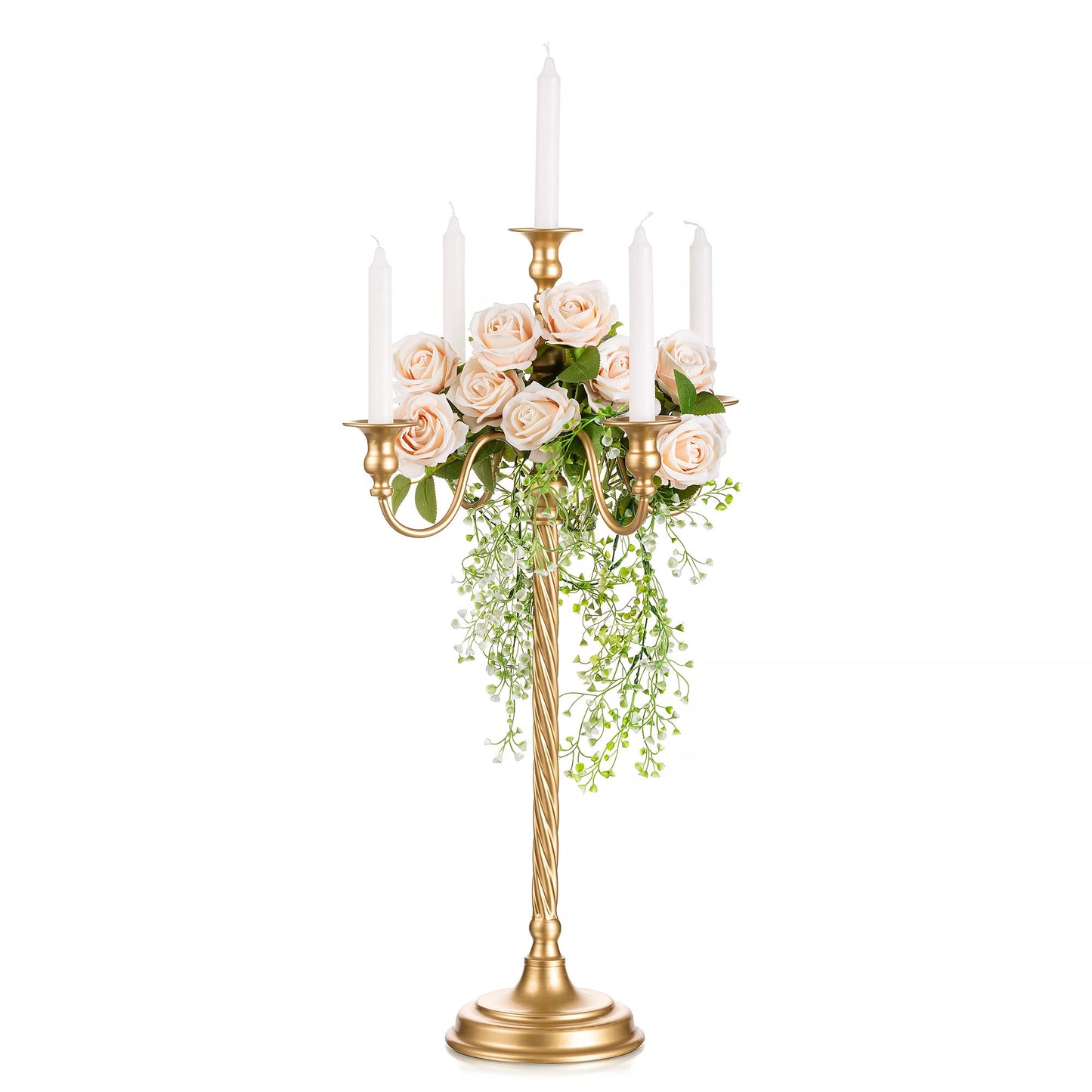 Sziqiqi 28In Floor Candelabra Tall Taper Candlestick for Candle and Floral Metal Candle Holders Table Centerpiece for Wedding Party Event Room