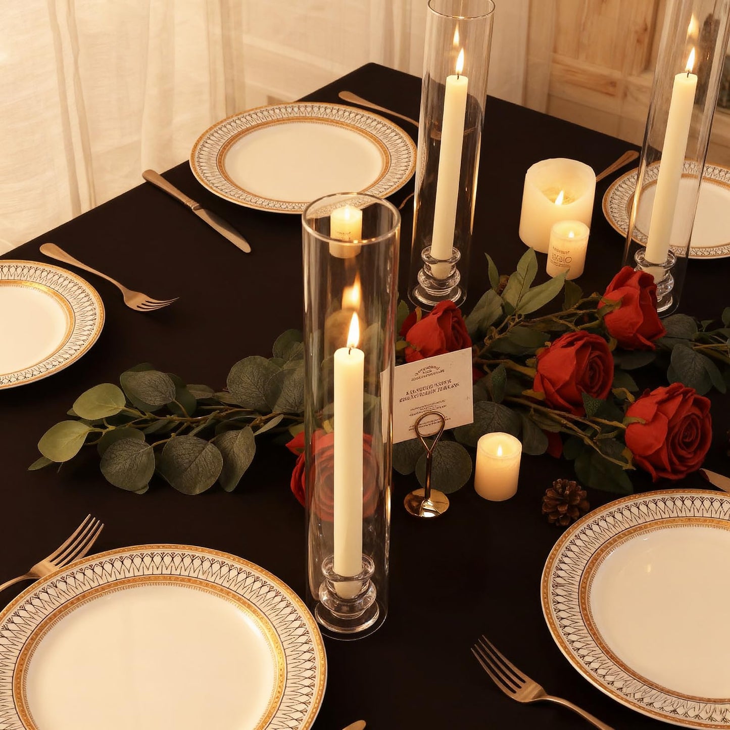 Hurricane Glass Candle Holders Set of 16, 11.8" H Clear Cylinder Windproof Candle Holder Chimney Tubes, Taper Glass Candlestick Holders for Home Decor Wedding Party Table Centerpieces