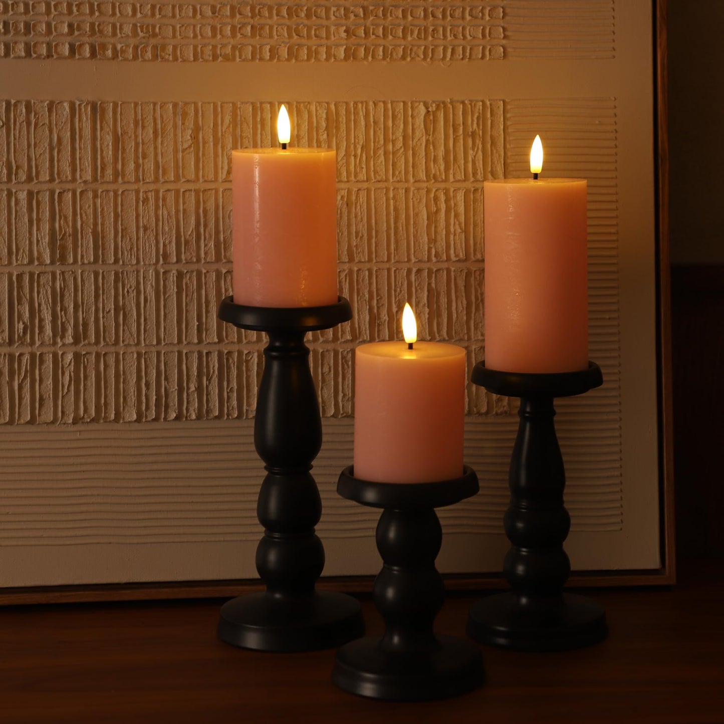 AFINETH Pink Flameless Pillar Candles, Real Wax Battery Operated Candles with Remote, Flat Top Flickering Flameless Candles, LED Candles for Home Party Wedding Romantic Night Decor, Set of 3