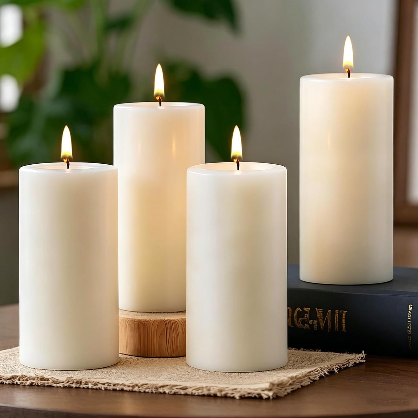 Uscented Pillar Candles, Ivory Pillar Candle Set of 4, 3 x 6 Inch Dripless and Smokeless Large Pillar Candles for Dinner Table, Christmas and Home Decor 45 Hours Long Burning Time