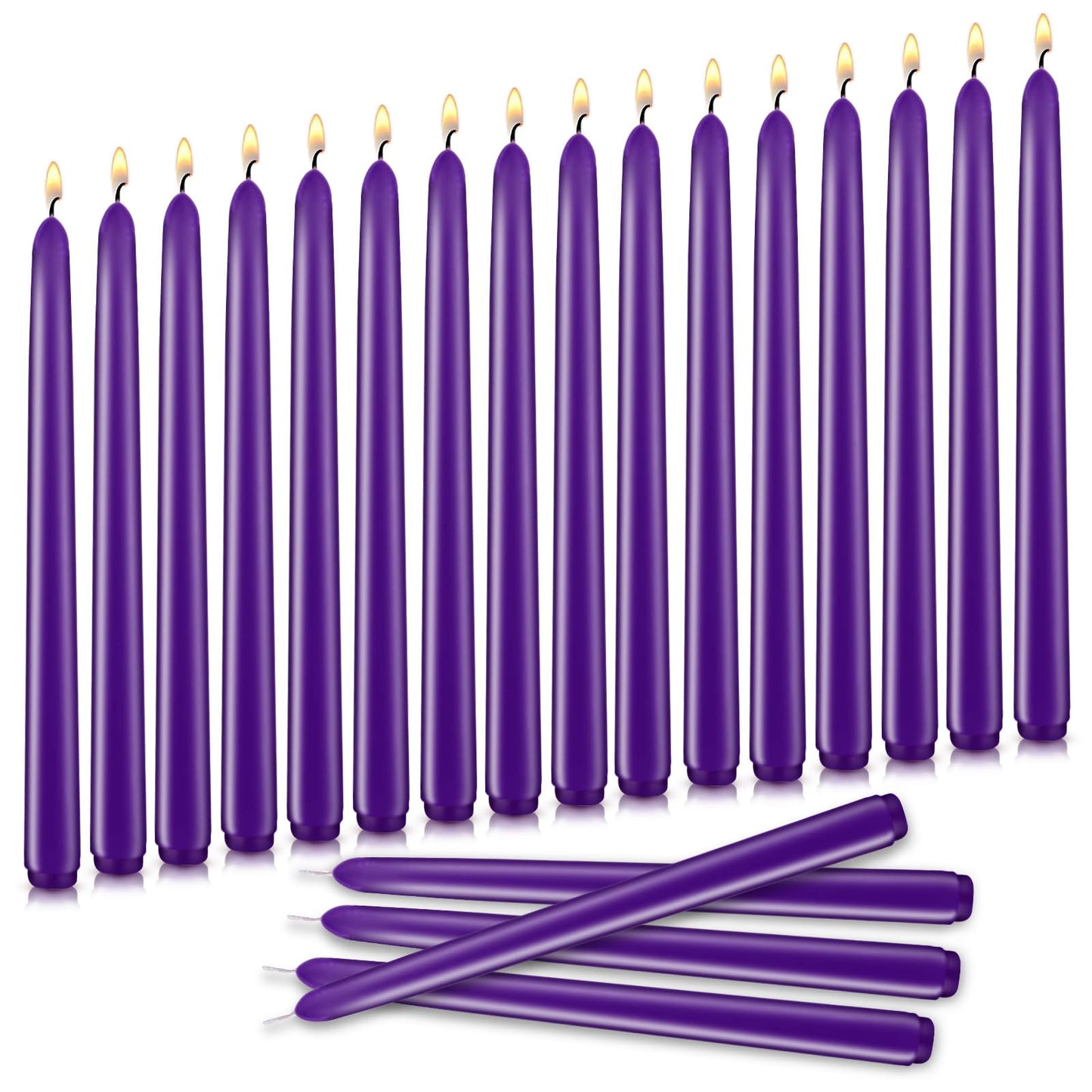 Taper Candles 10 inch (H) Dripless, Set of 20 Purple Unscented and Smokeless Taper Candles Long Burning, Paraffin Wax with Cotton Wicks for Burning 8 Hours Time