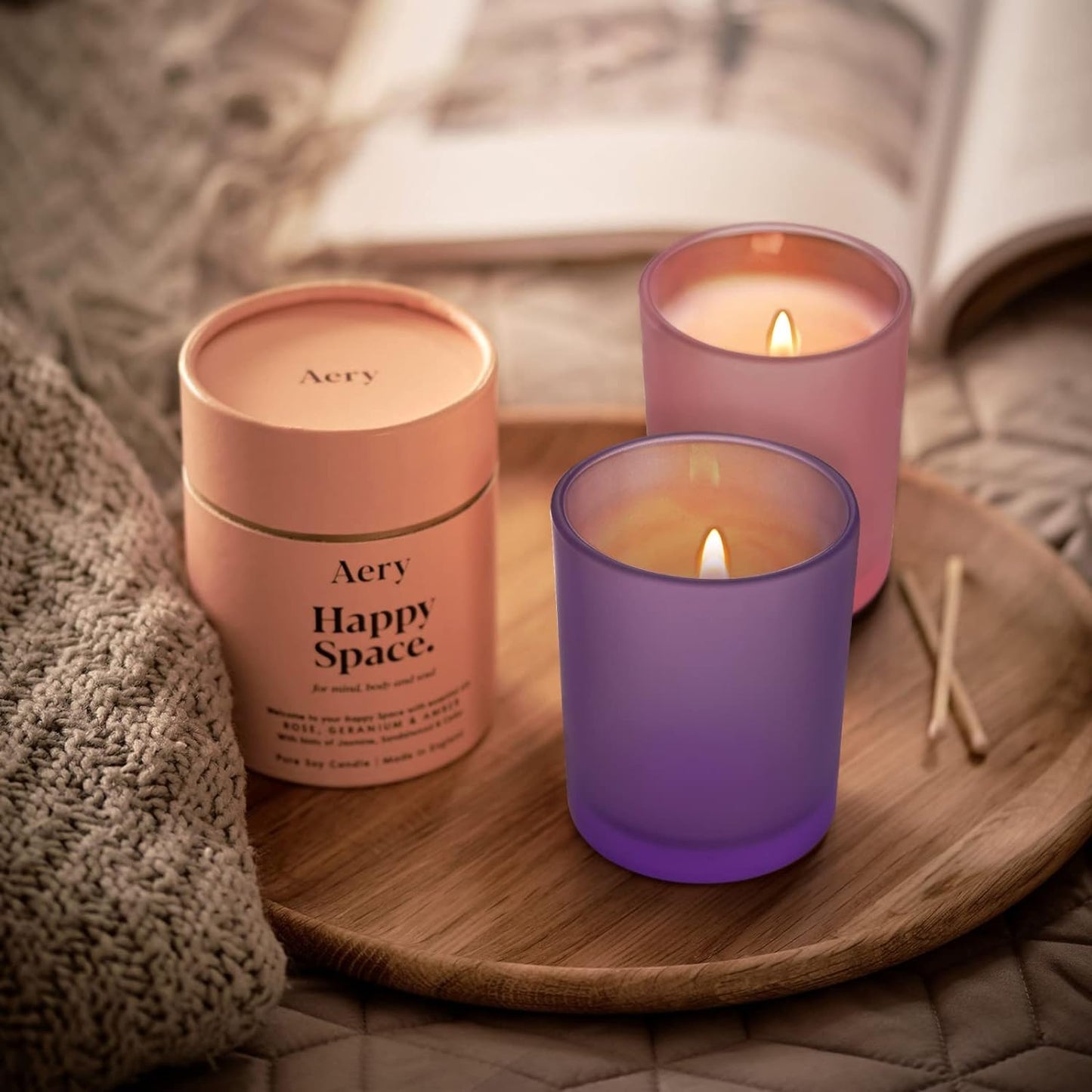 SHOWIN 10 OZ Thick Candle Jars for Making Candles 15 Pcs, Empty Jars with Wood Lids for Candle Making, Sample Container, Frosted Purple