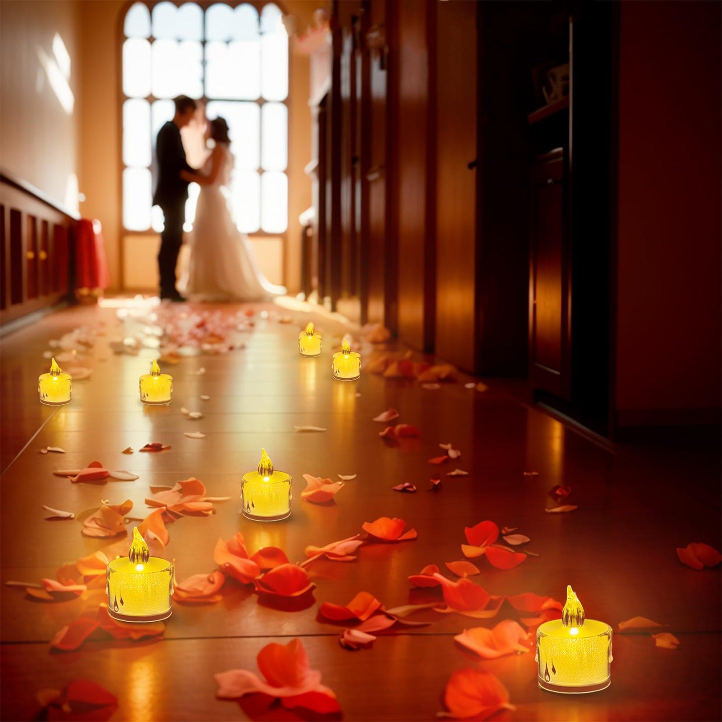 SupBri 1000 Pieces Artificial Rose Petals with 24 Pack LED Tea Lights Candle, Flameless Battery Operated Candles,Romantic Decorations Special Night Set for Valentines, Wedding Decor