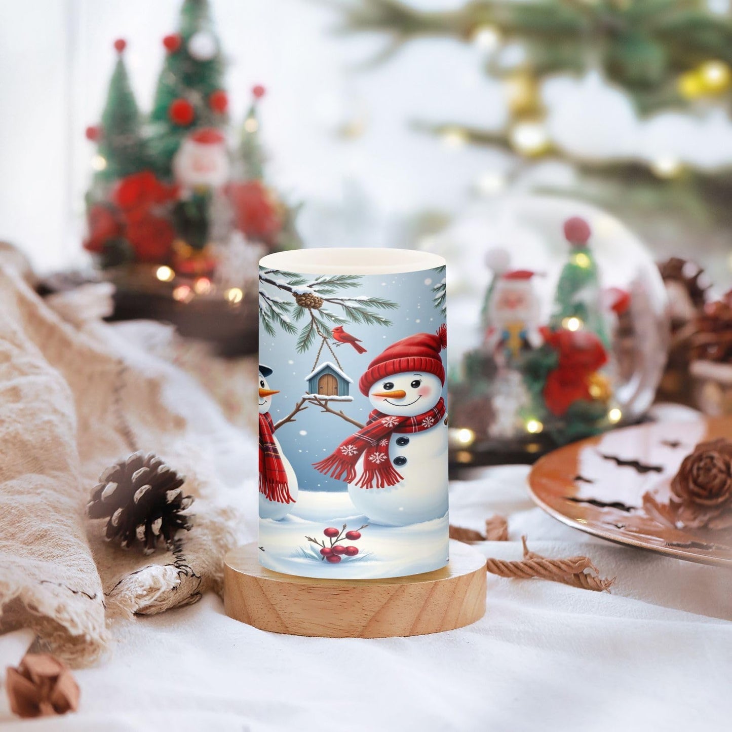 Eionryn Christmas Winter Snowman Couple Flameless Candles Battery Operated LED Candles with Remote Timer Electric Candles for Home Party Decor 2pcs