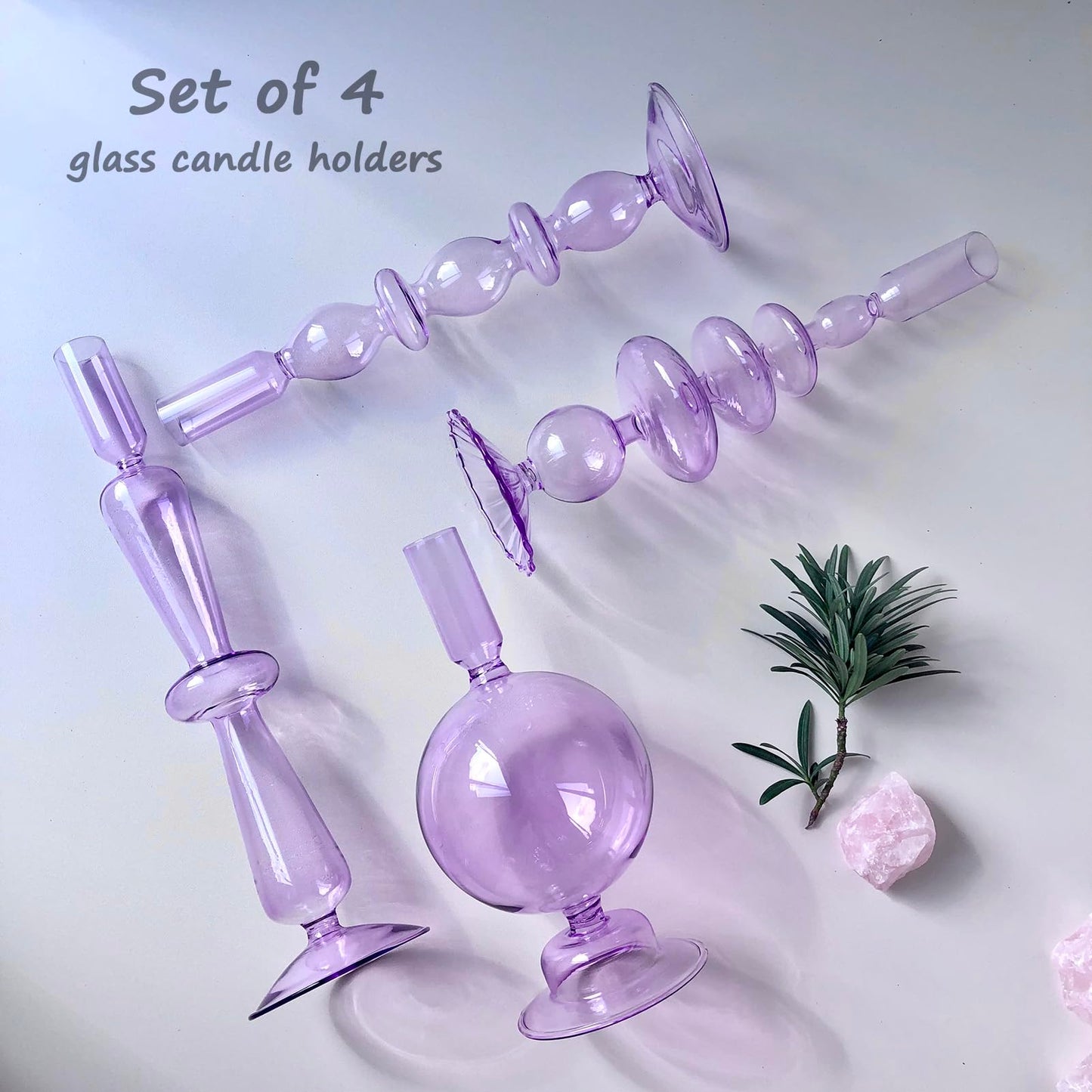 Amanman Candle Stick Candle Holder, Glass Candle Holders for Table Centerpiece, Modern Style Purple Candle Holder Mixed 4pcs