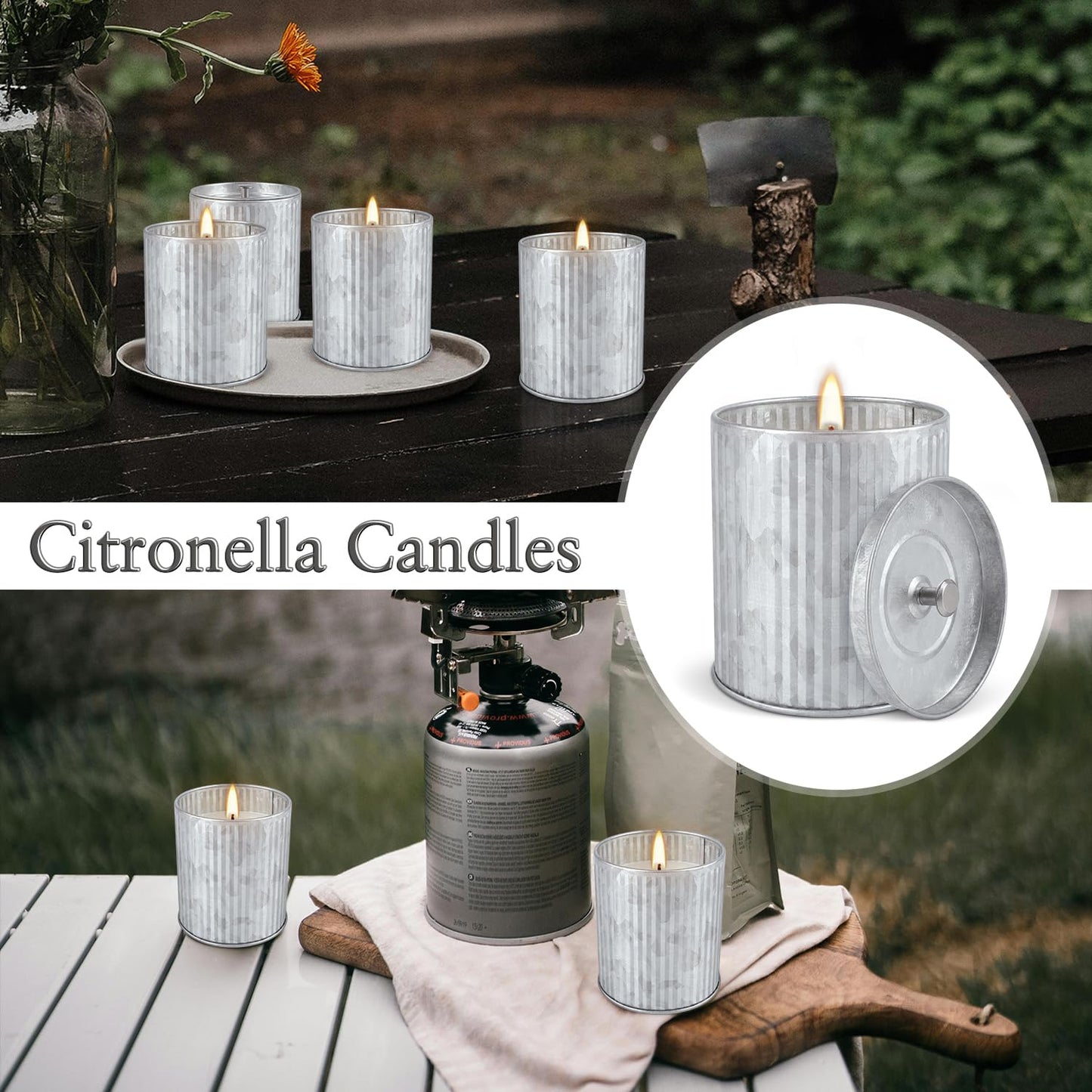 4Packs Citronella Candles Outdoor Indoor,Natural Soy Wax Scented Candles,Long Lasting Burning for Home Gardon Patio Balcony,Summer Gift,Silver 4oz