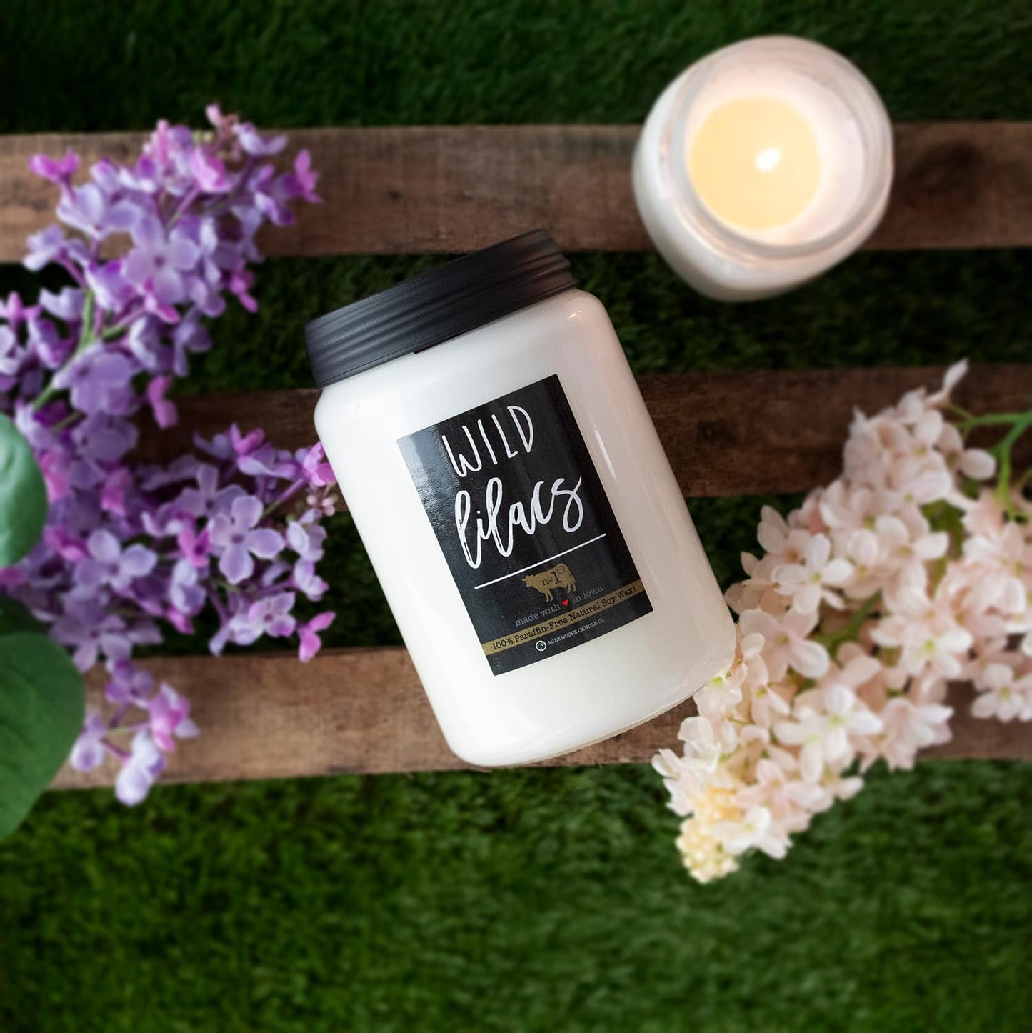 Milkhouse Candle Company Wild Lilacs Soy Candles - Lilacs | Jasmine & Lily | Verdant Greens Scented - 26 oz Farmhouse Jar with Lid, 150+ Hour Burn Time, Made in the USA