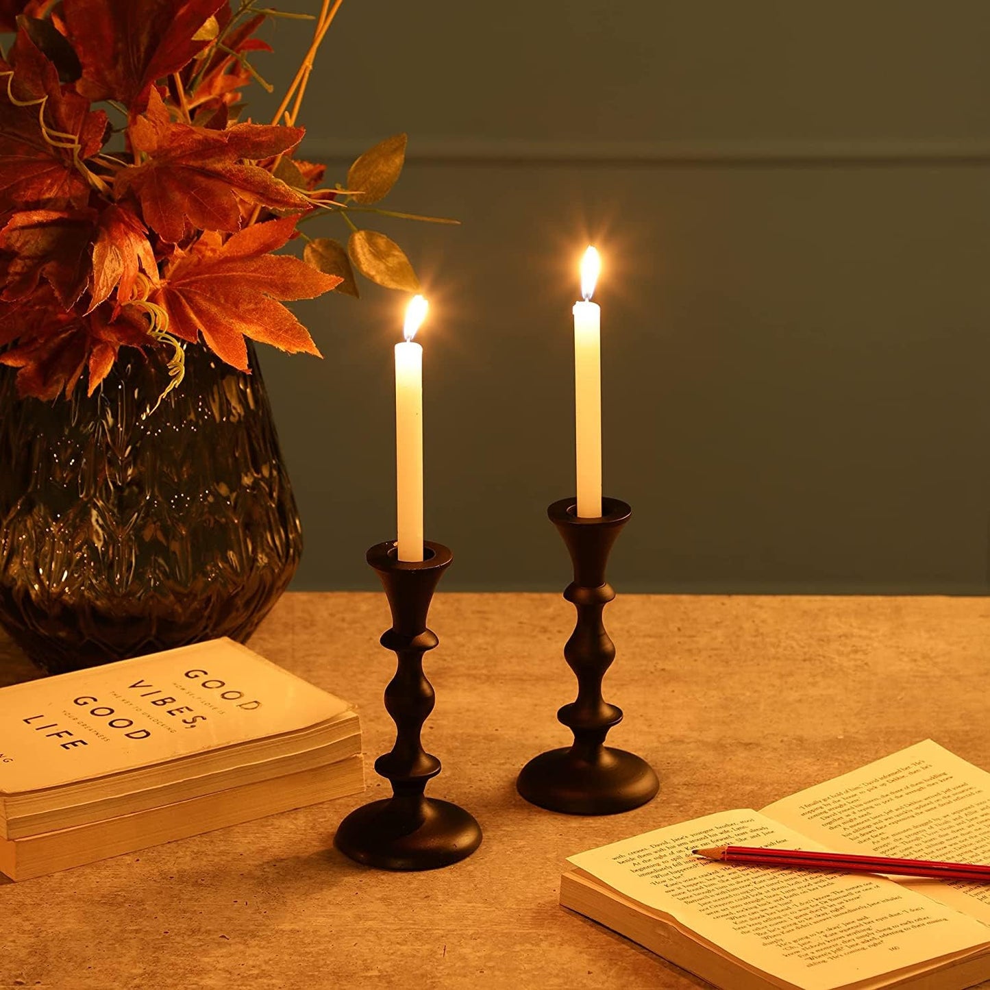 Black Candle Holders Set of 2 Decorative Centerpiece Table Candlesticks Holders for Taper Candles Home Decor Easter Candle Holders for Dinner Party Wedding Decorations