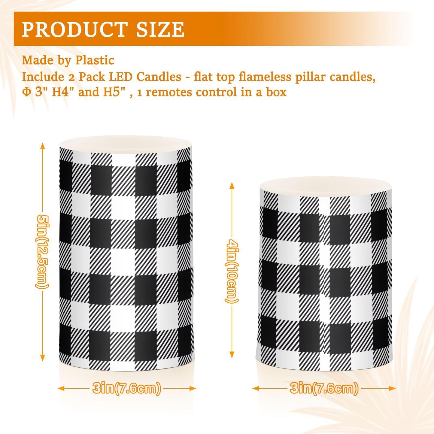 BOENLE Flickering Flameless Candles, Black White Buffalo Plaid LED Candles with Remote Timer, Set of 2 Battery Operated Candle for Valentine Wedding Birthday