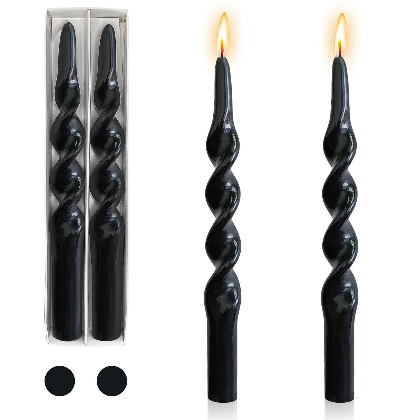 Gedengni Black Candle Sticks Tapered Candles - 2pcs Tall Twist Candlesticks Long Spiral Taper Candle Religion Tapers Candle for Dinner Decor Housewarming Gift Idea 10 Inch,1D-Black