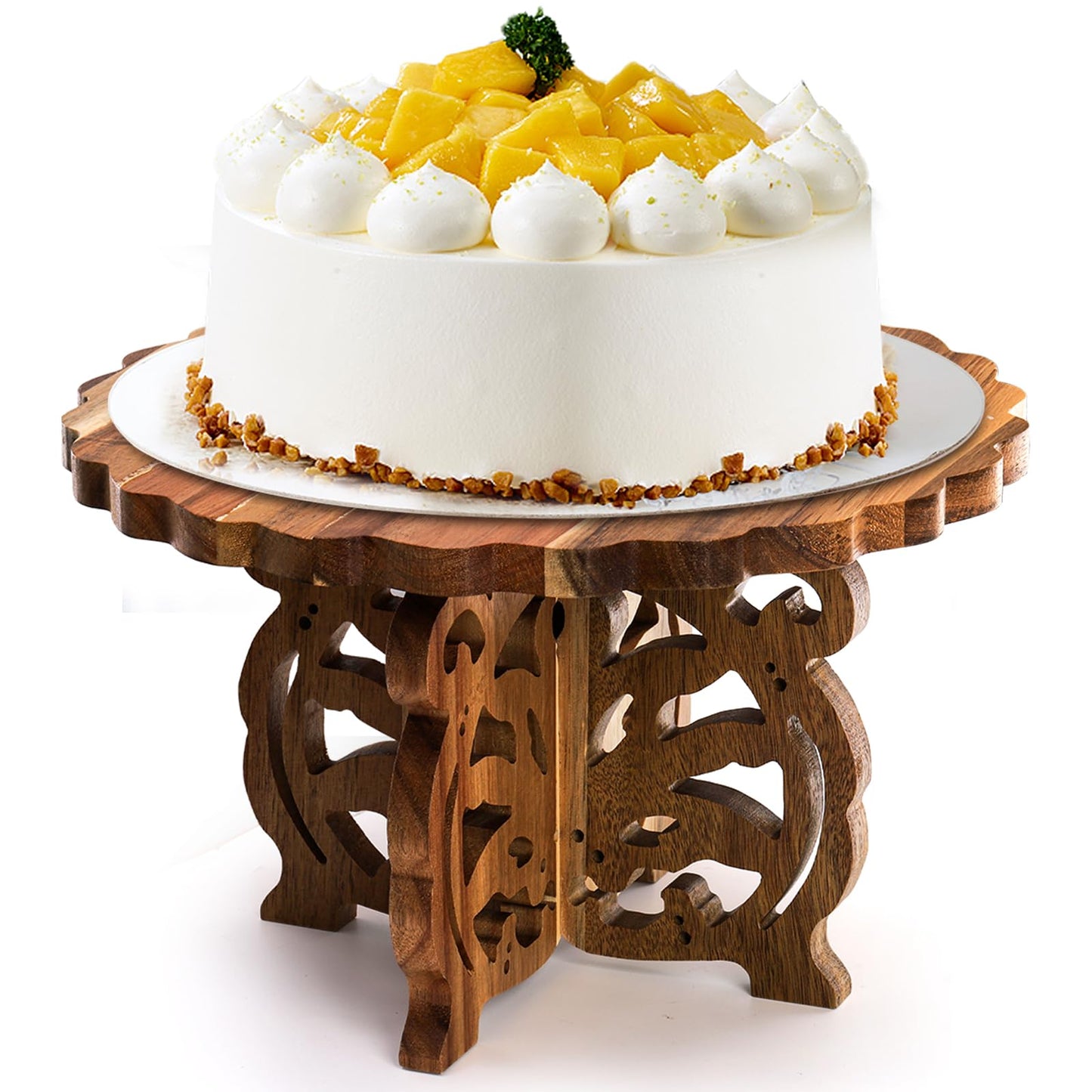 Eorbow 12" Wood Cake Stand, Acacia Wooden Rustic Cupcake Holder, Wedding Table Centerpiece Dessert Display Stand, Birthday Cake Pedestal for Tea Party Baby Shower