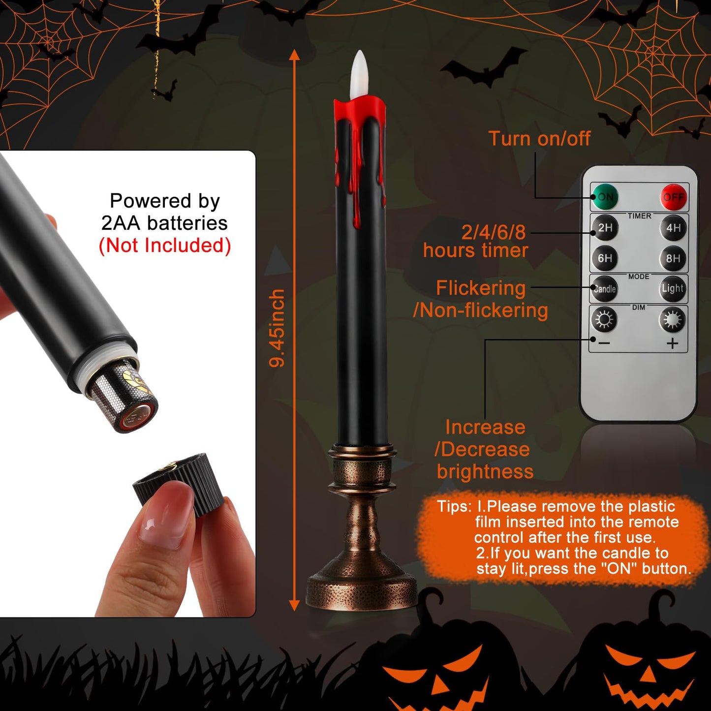 Sratte 12 Sets Halloween Blood Dripping Candle Holder Decoration LED Flameless Candlestick with Remote Battery Operate Vampire Tears Spooky Scary Creepy Decor for Indoor Home (Brown Holder)