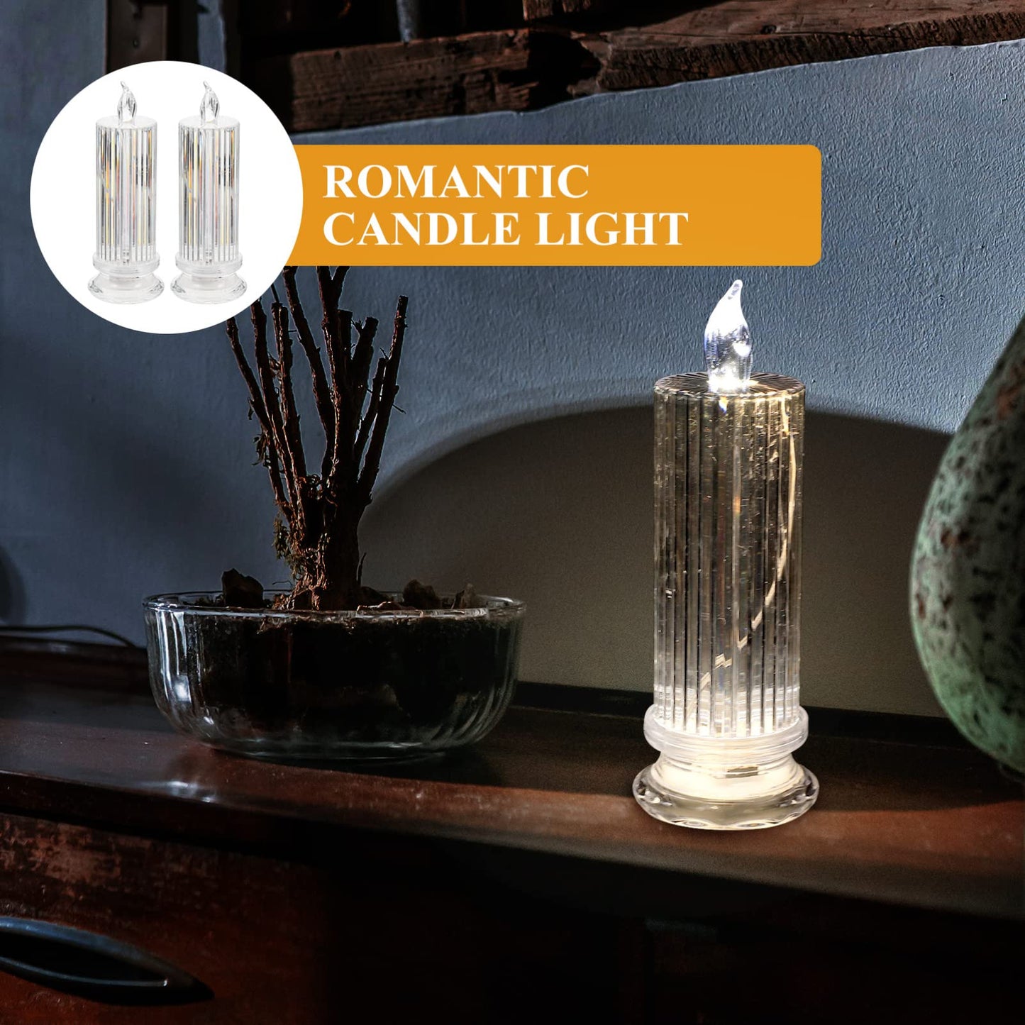 Beavorty 2pcs Electronic Candle Light Electric Candle Stick Artificial Candlestick Long Burning Taper Candle Glitter lamp Memorial Candles Flameless Candle Light Window Plastic Romantic
