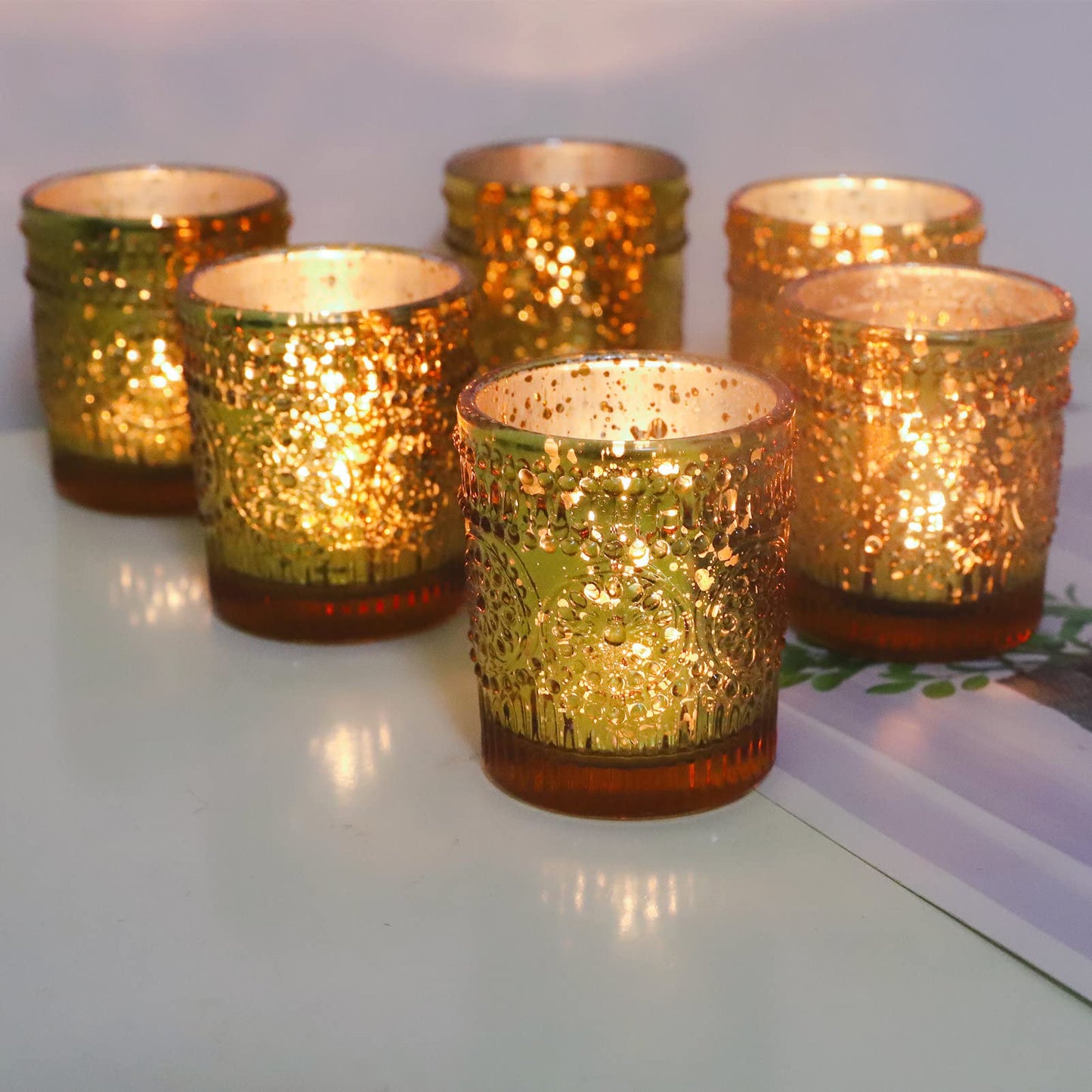 VOHO Gold Votive Candle Holders Set of 12, Gold Candle Holders Bulk for Wedding Table Centerpiece, Mercury Glass Tealight Candle Holder for Home Party Decoration (2.1'' x 2.6'', W/H)