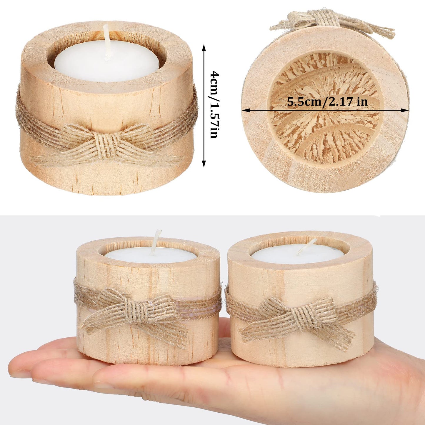 Wooden Tealight Candle Holder and Candles Handmade Votive Tea Light Candles for Rustic Wedding Baby Shower Favors Party Table Centerpieces Birthday Decoration (50 Pcs)