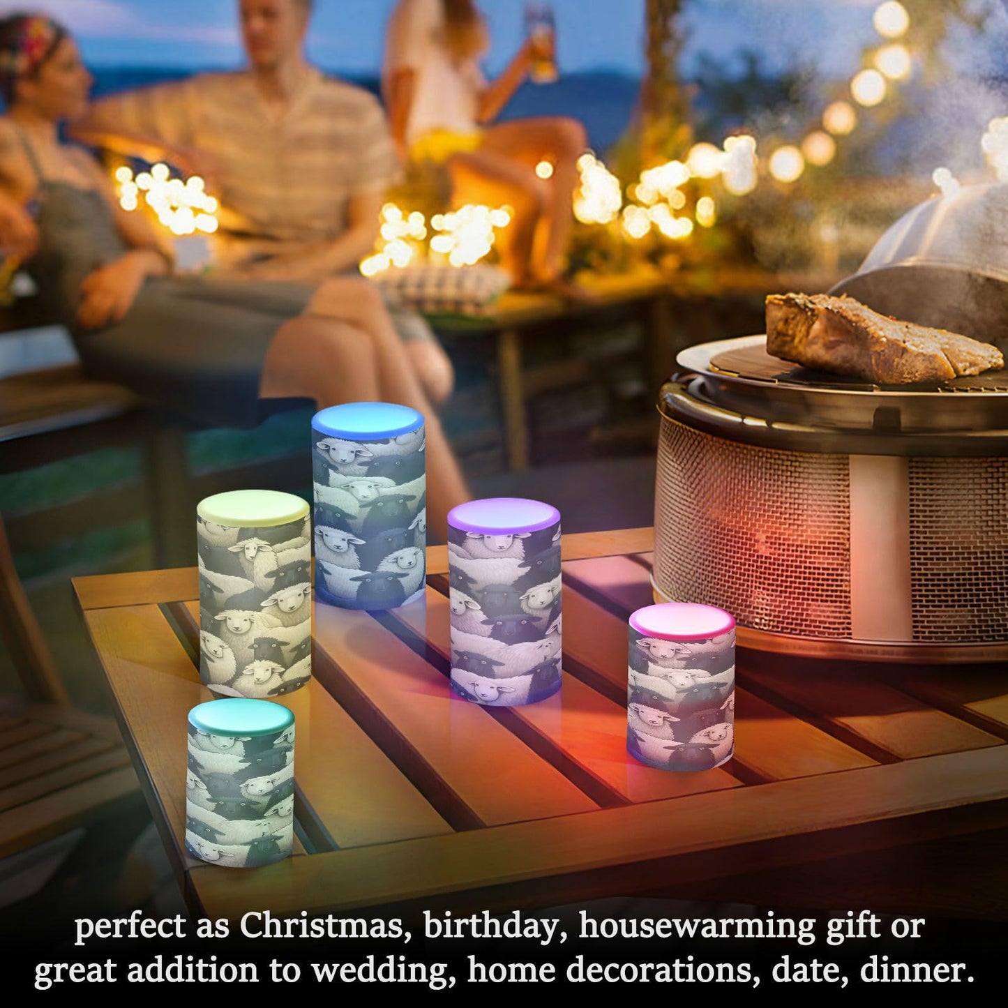 Lights Flameless Candles Black White Lamb Sheer Pillar Candles Set of 2 Battery Operated Remote Control Warm Lights Home Decor