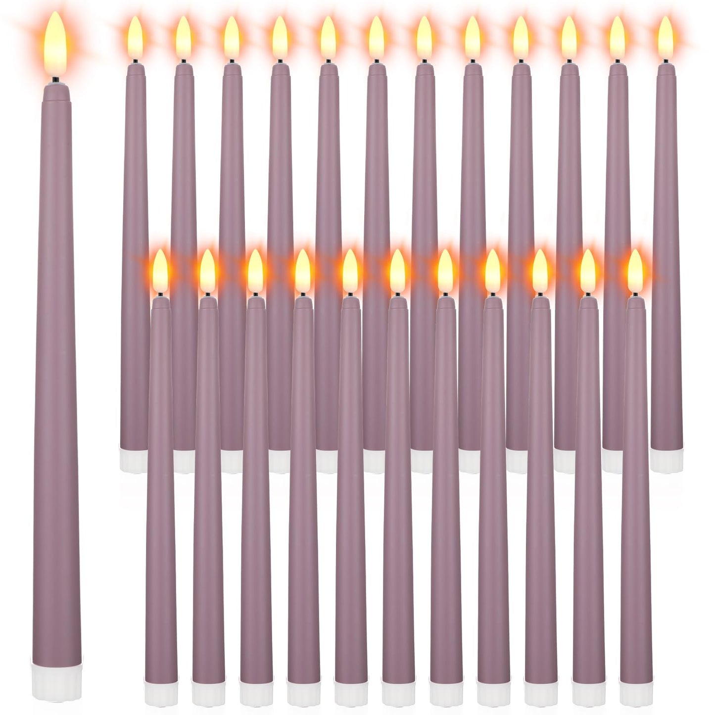 Macarrie 24 Packs Flameless Taper Candles Battery Operated Fake 11 Inch Long Candlelight LED Flameless Candlesticks Flickering Tapered for Summer Fall Wedding(Light Purple)