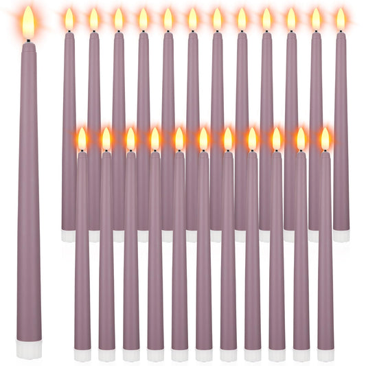 Macarrie 24 Packs Flameless Taper Candles Battery Operated Fake 11 Inch Long Candlelight LED Flameless Candlesticks Flickering Tapered for Summer Fall Wedding(Light Purple)
