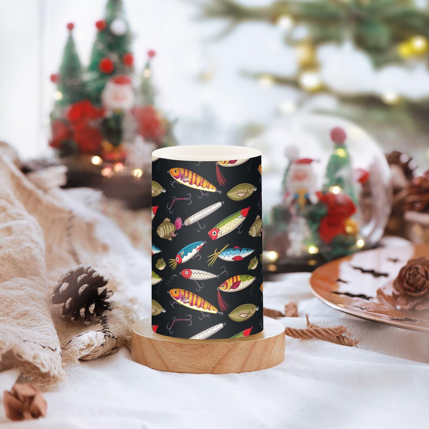 Pigsaly Flameless Candles Battery Operated Colorful Fishing Lures Colorful Fish Flickering Led Pillar Candles with Remote Control Colour Changing Warm Light Candles for Halloween Christmas Wedding