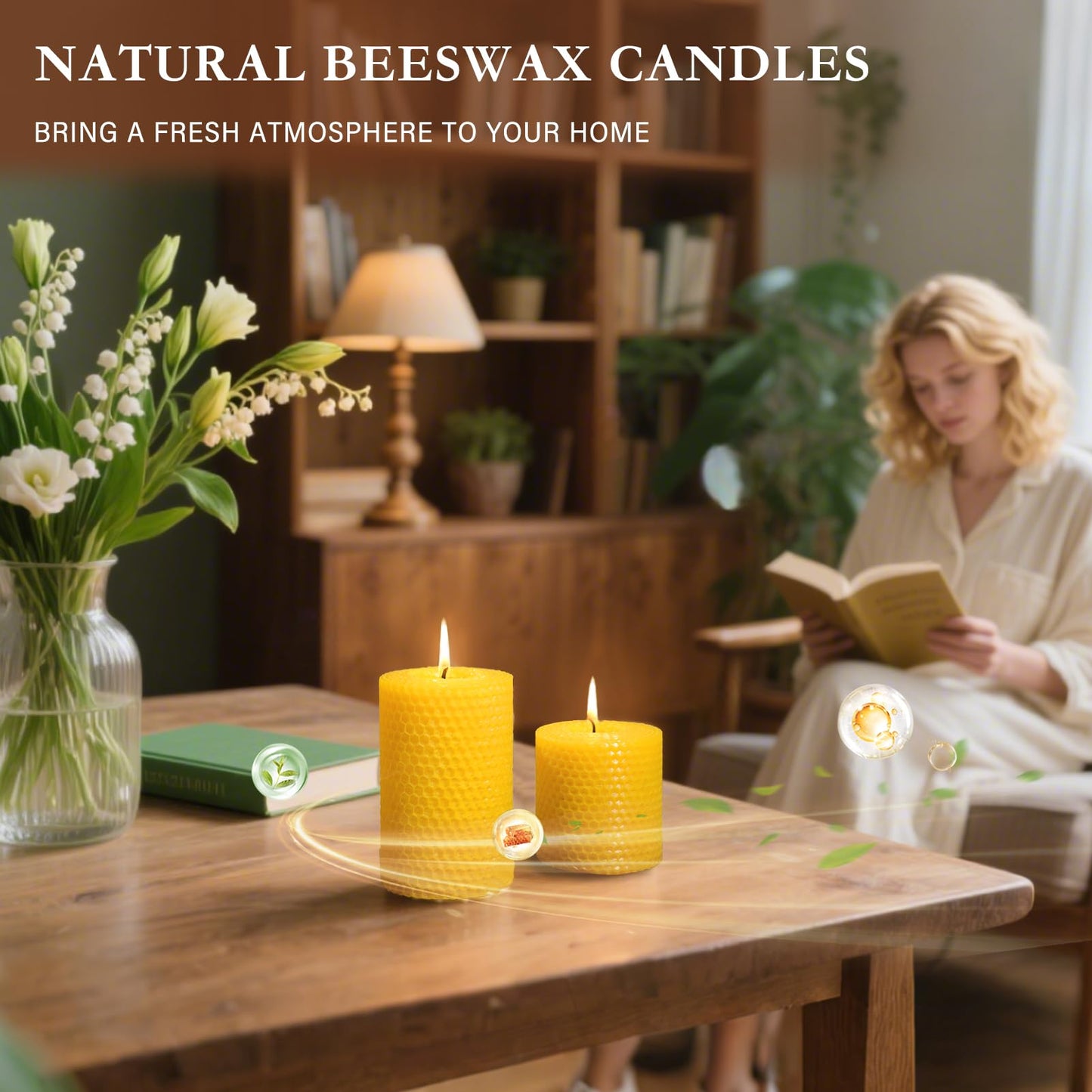 Beeswax Pillar Candles,Hand Rolled Honeycomb Design,3 Sizes,100 Hours Total