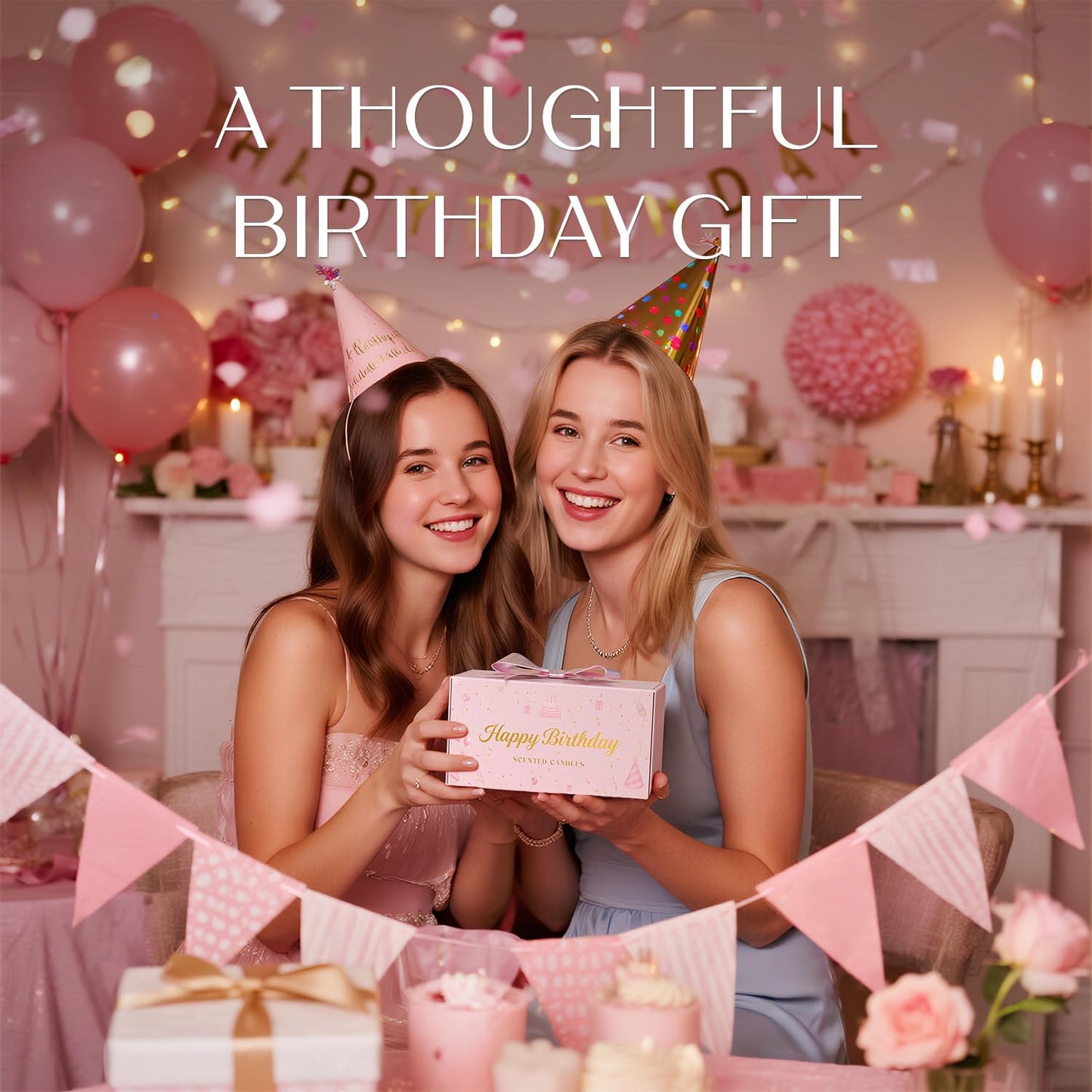 NORVENCE Birthday Candles, Scented Candles Gift Set, Stress Relief Candles for Home, Premium Soy Candle Set, Birthday Gifts for Women and Men (Birthday Pink, 7 oz)