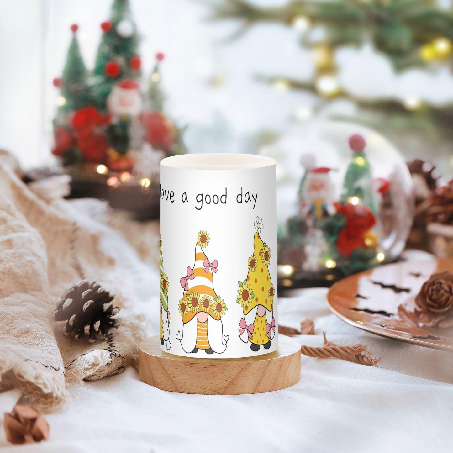 Eionryn Sunflower Gnomes Flameless Candles Autumn Spring Summer Yellow Floral Battery Operated LED Candles with Remote Timer Electric Candles for Home Party Decor 2pcs